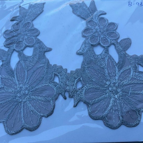 Embroidery Patches Iron One Applique Floral Gray Patches Set of 2 - Picture 7 of 9
